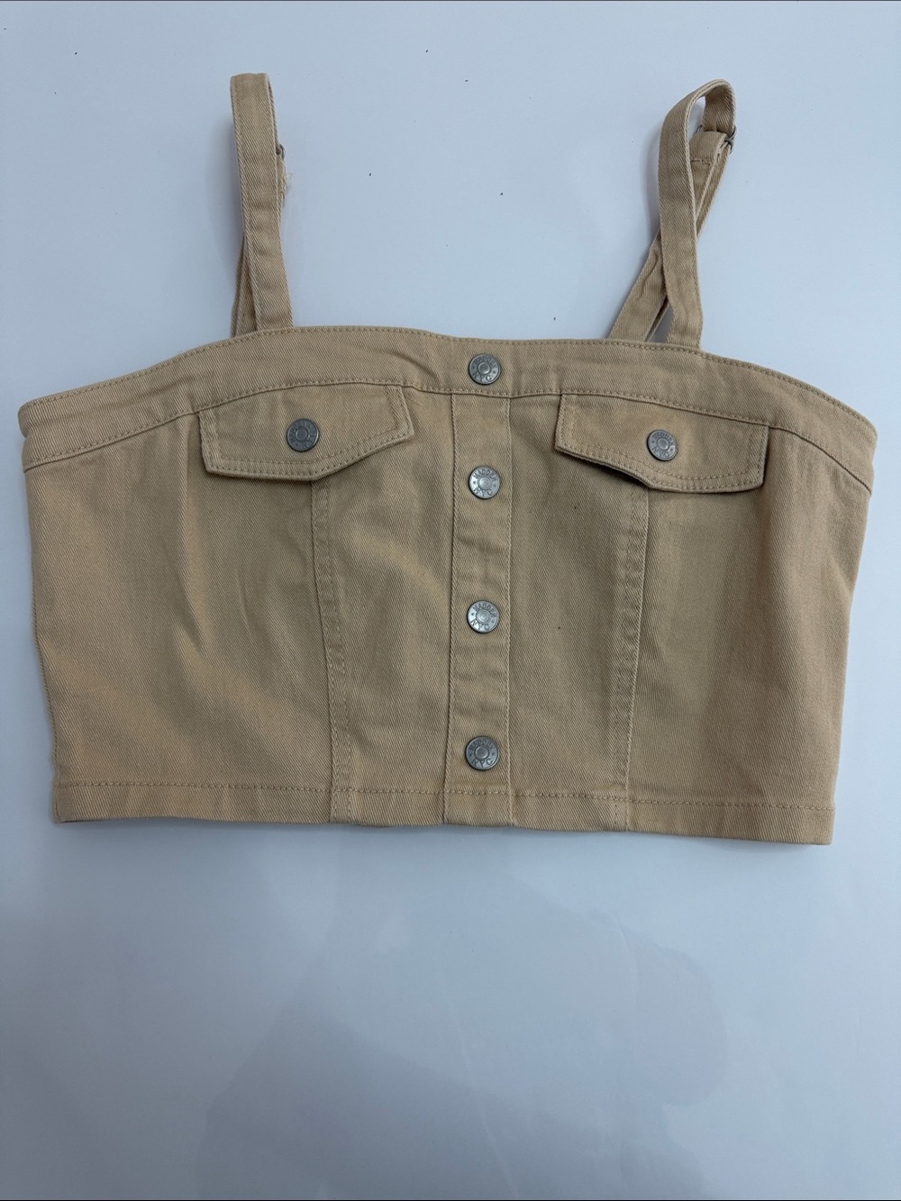 Steve Madden Beige Button-Front Cropped Tank Top